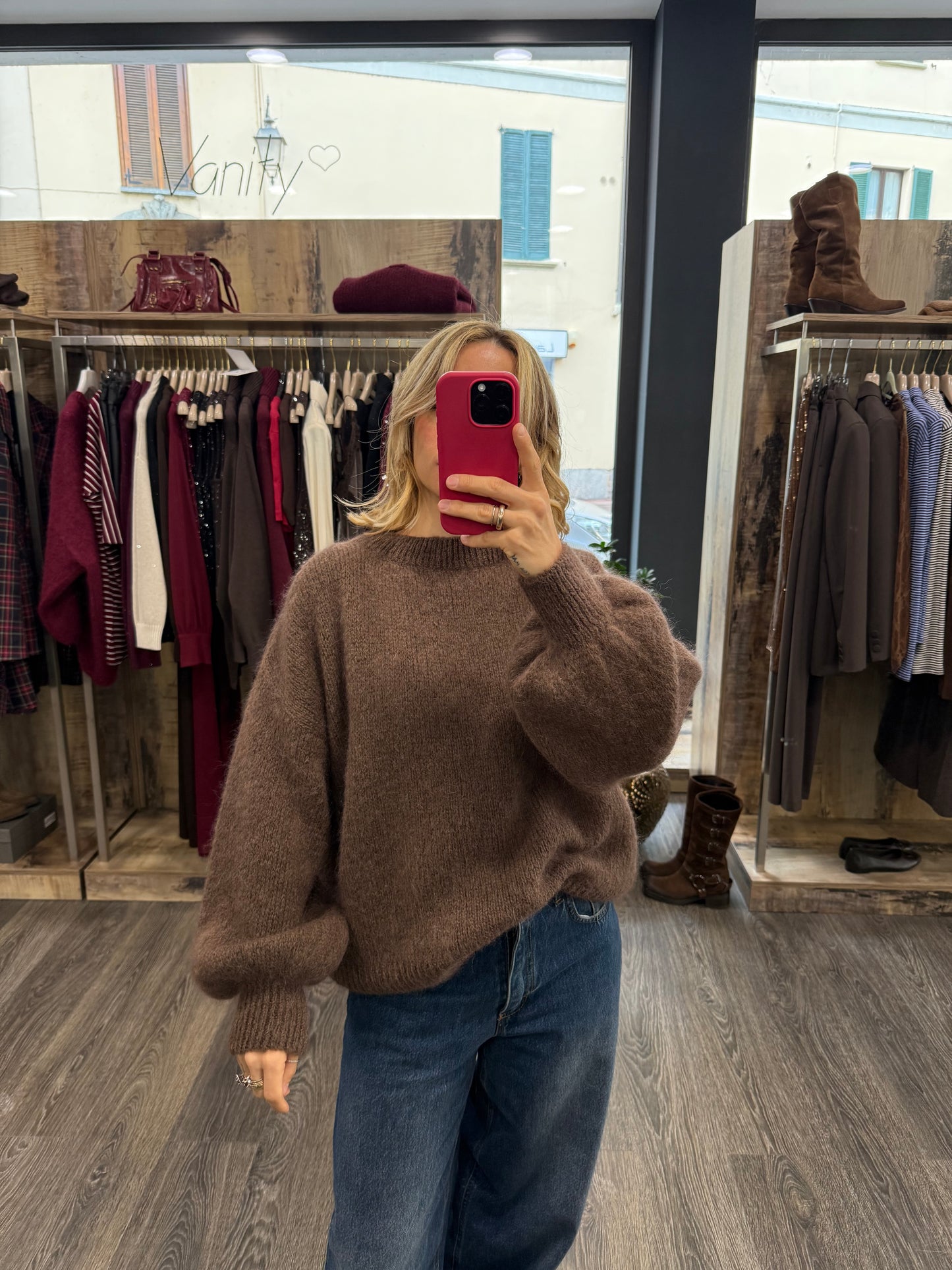 Maglione Lila Cioccolato Manica a Sbuffo