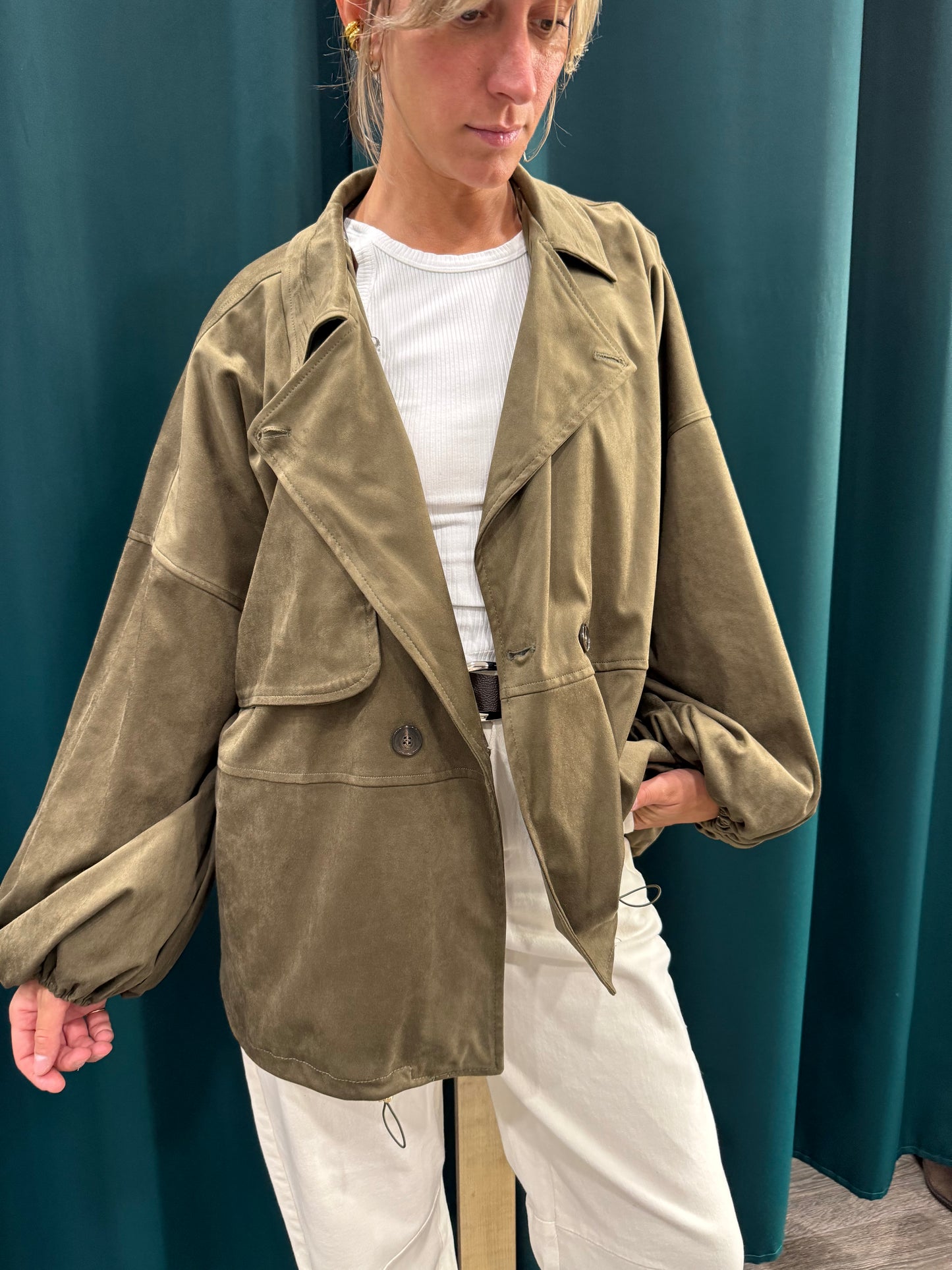 Giacca Giubbino in Suede Over Militare