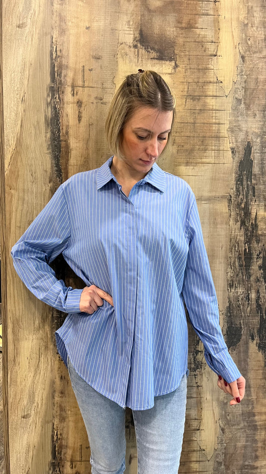 Camicia Oversize Righe Azzurra e Bianco in Cotone