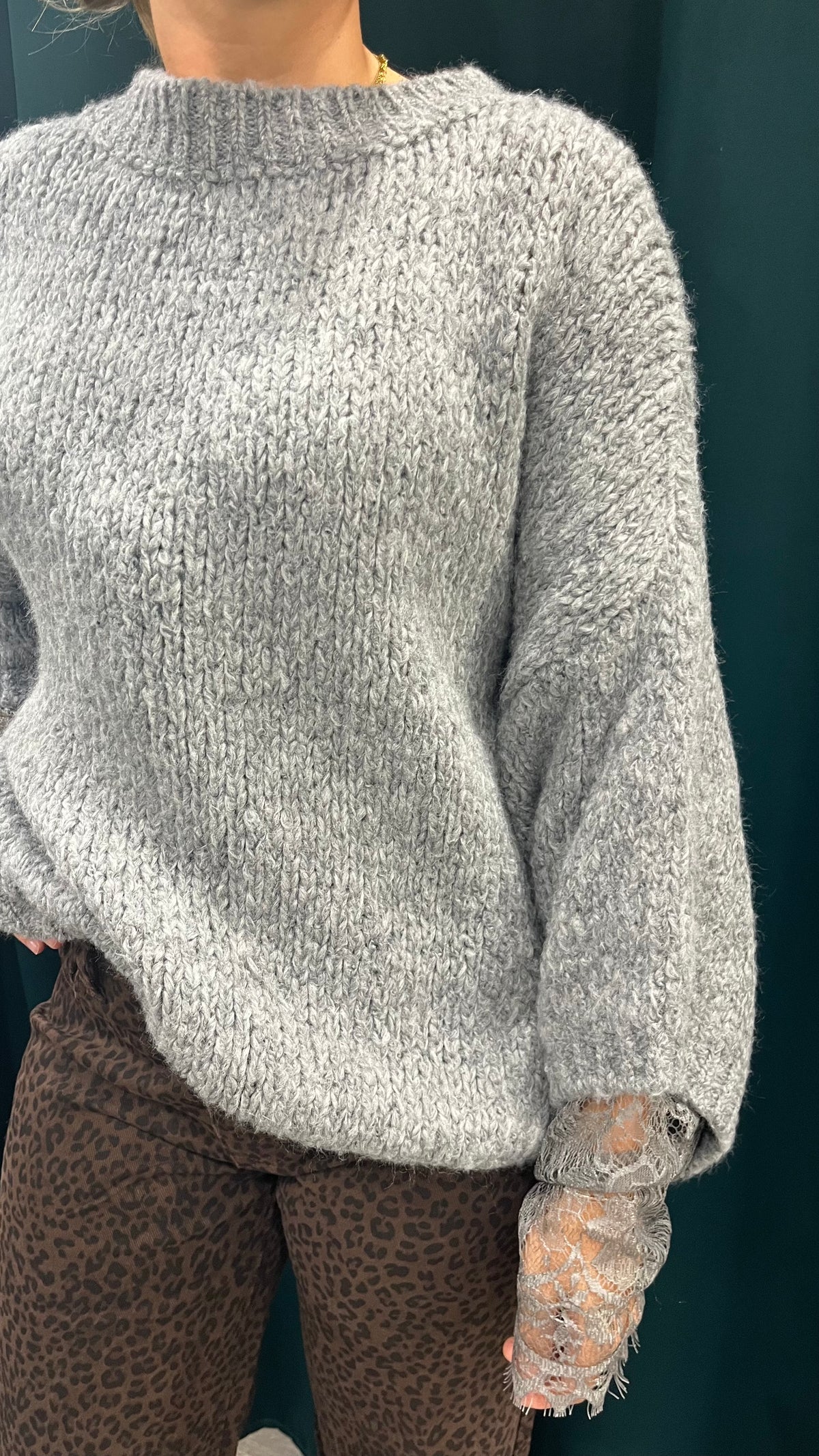 Maglione Manica Pizzo Grigio