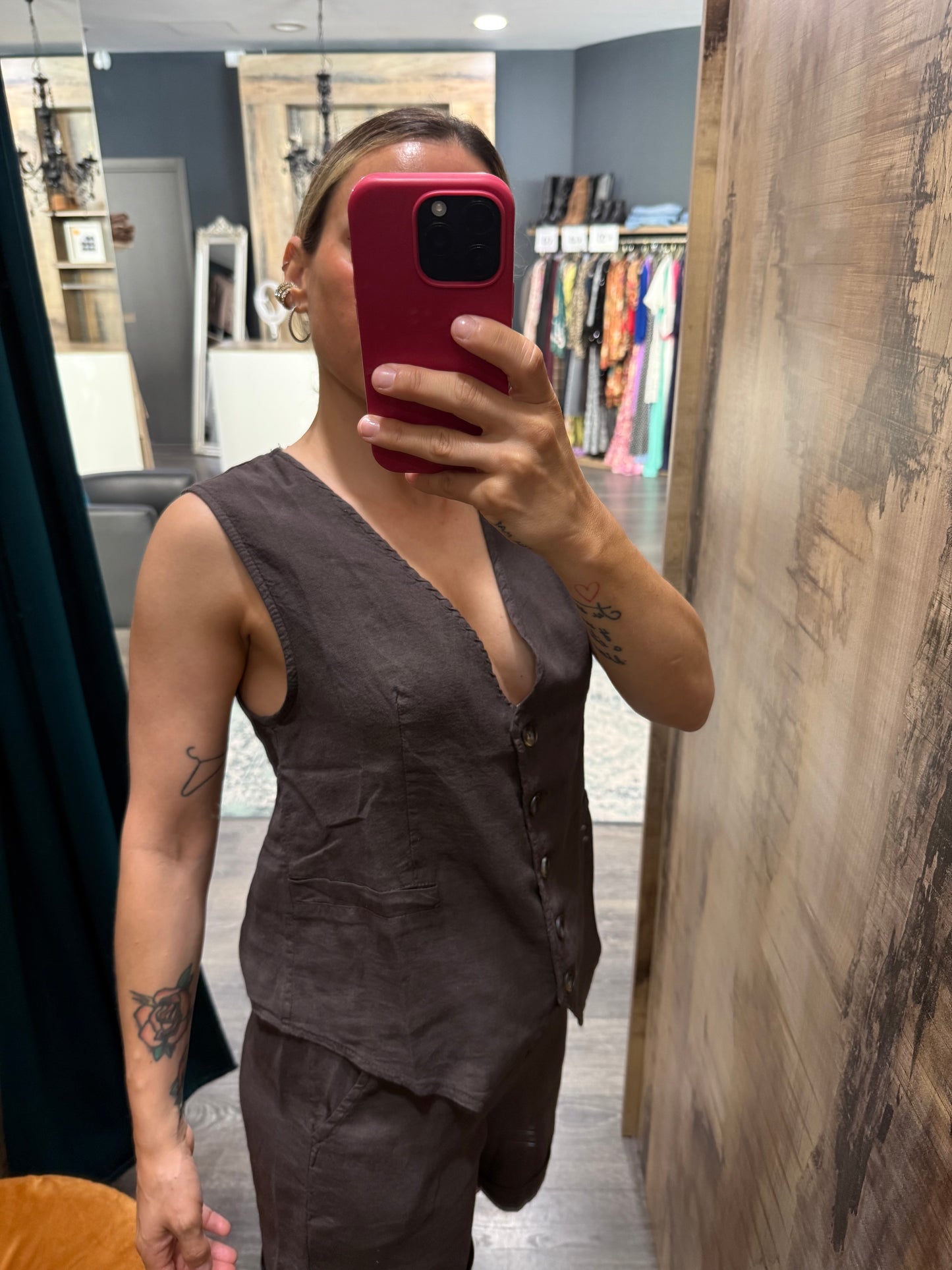 Gilet Viscosa Lino Marrone