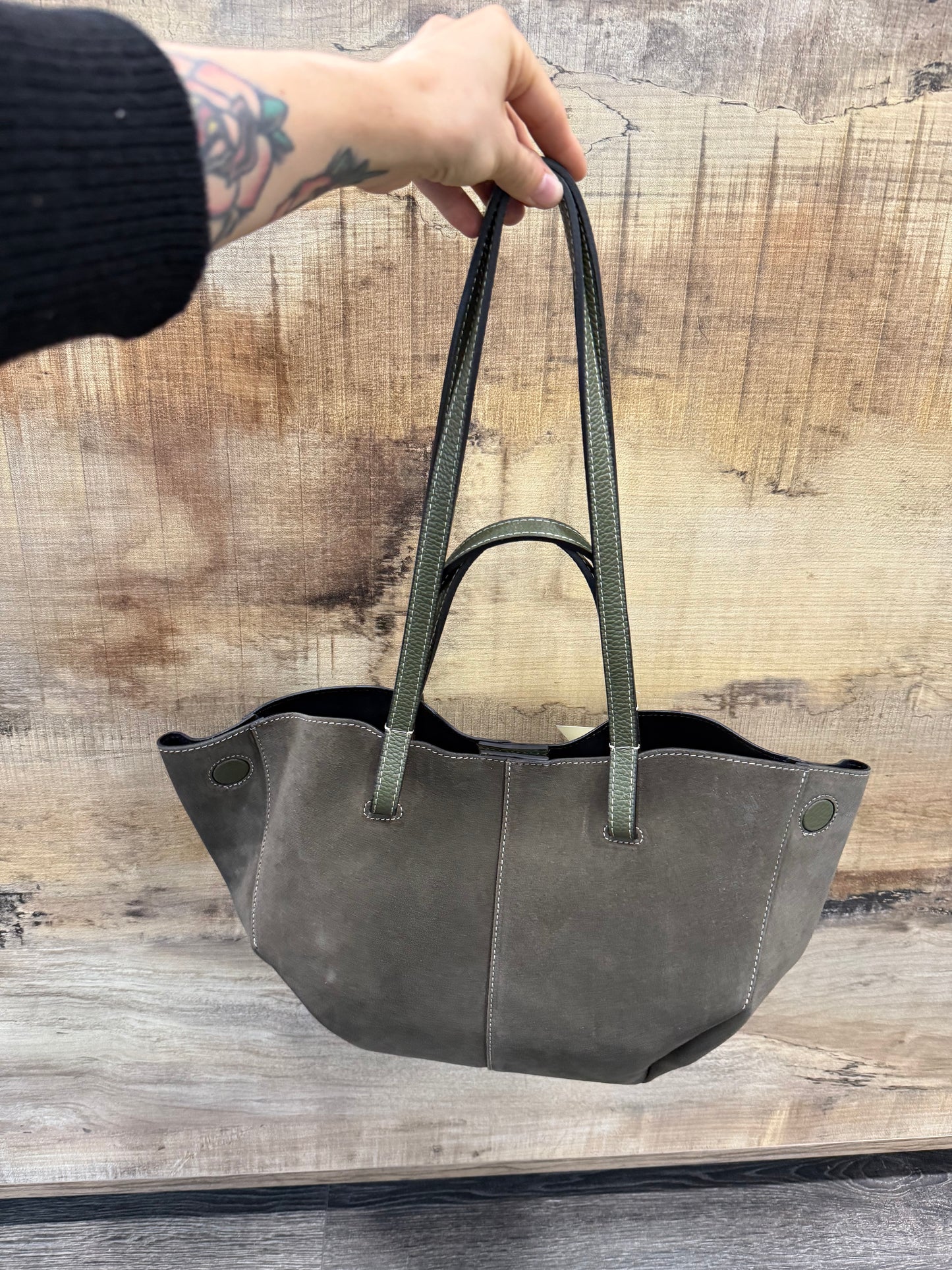 Borsa In Pelle Suede Verde Militare Doppia Forma