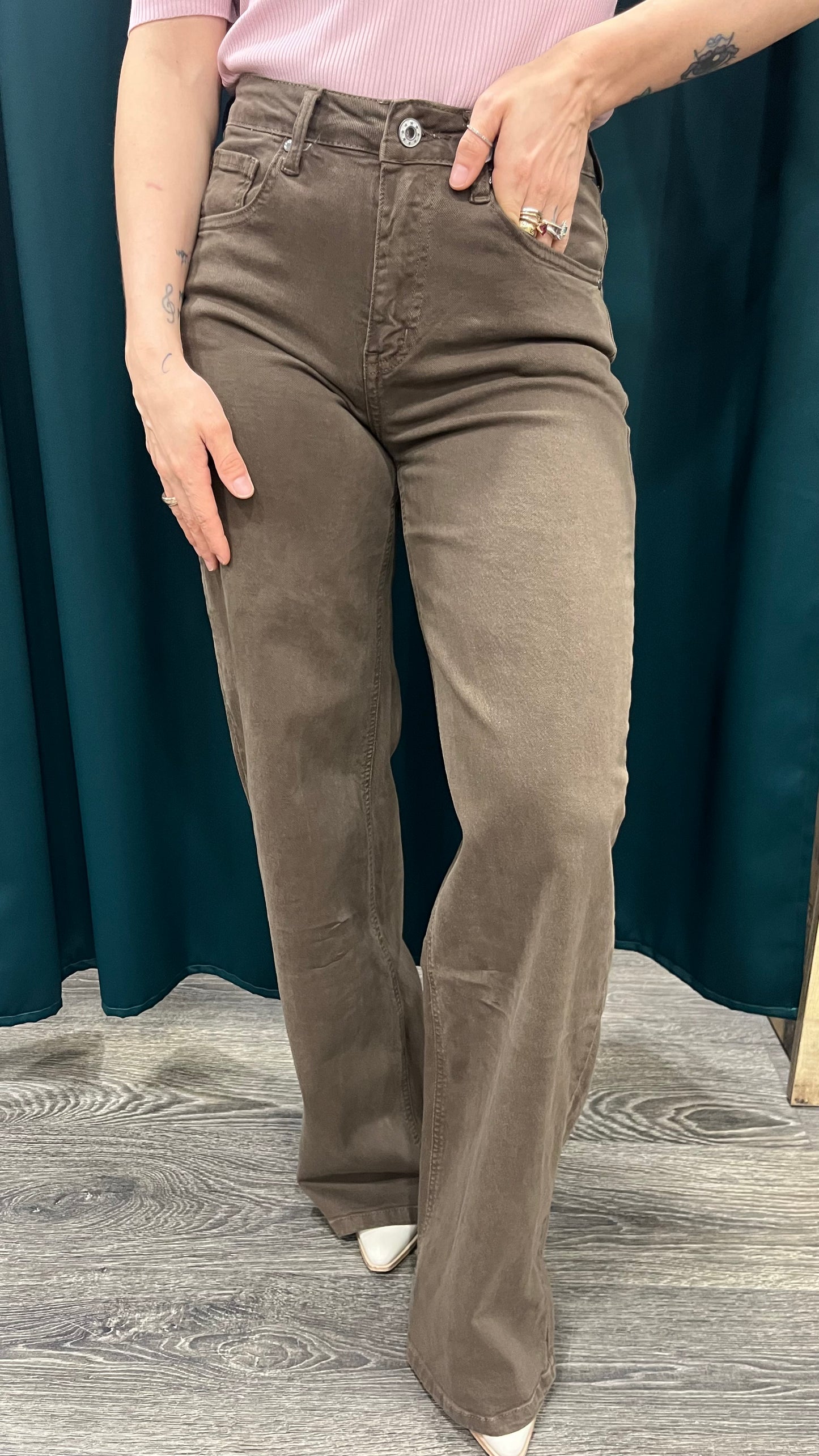Pantalone Marrone Vita Alta