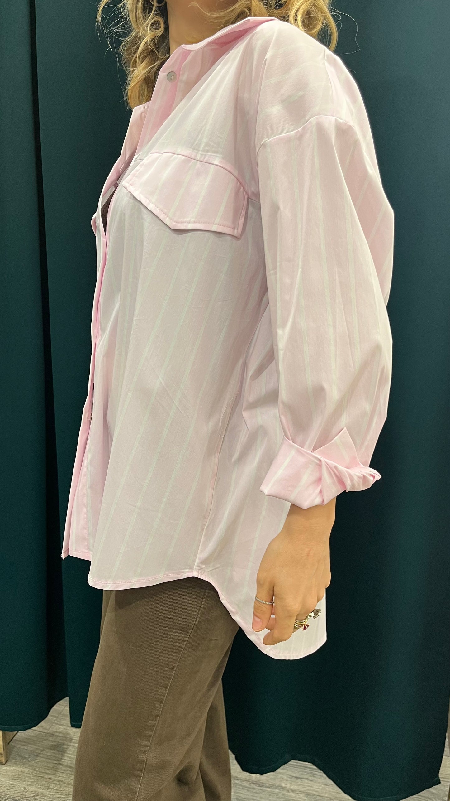 Camicia Over Righe Rosa