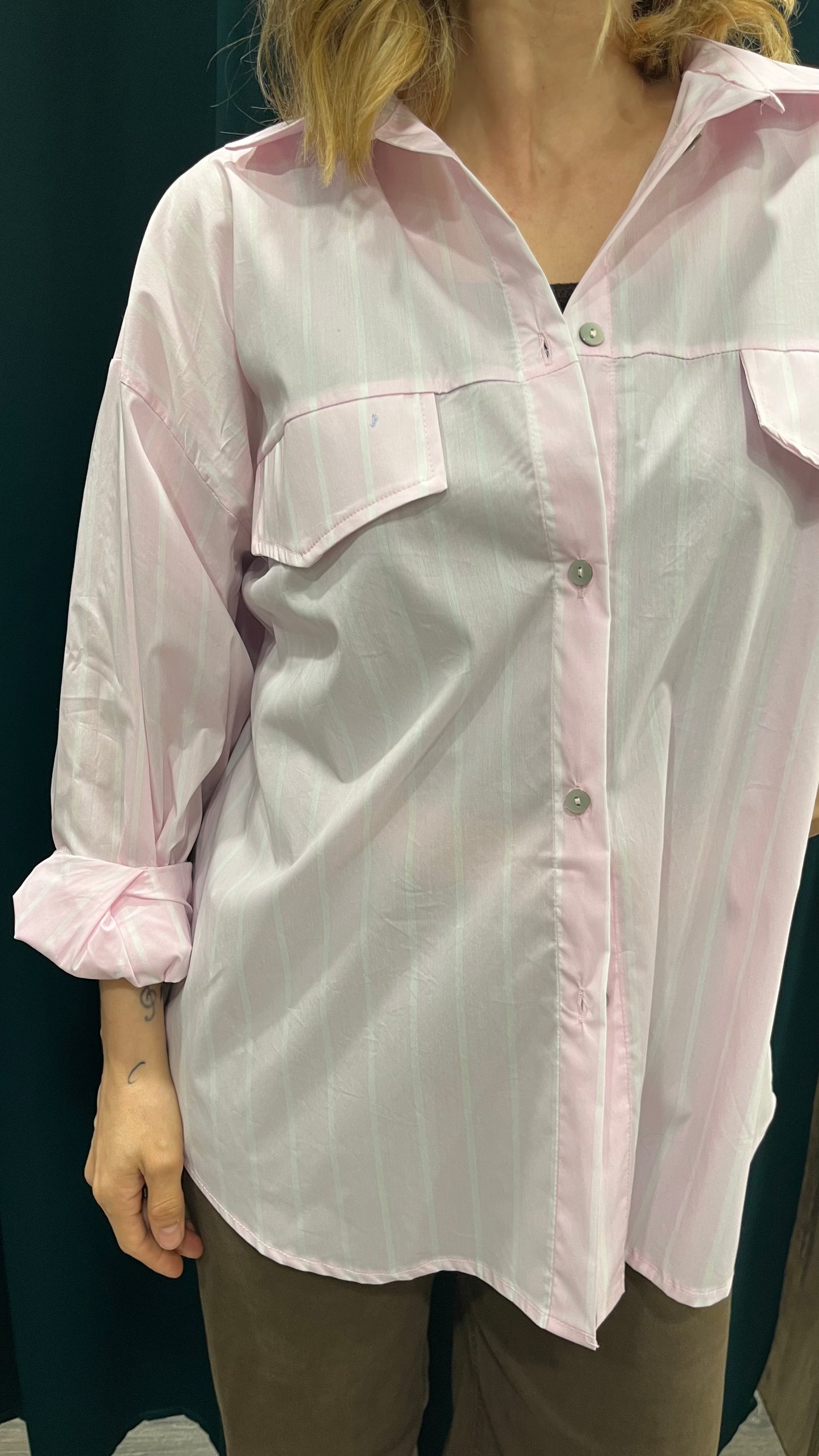 Camicia Over Righe Rosa