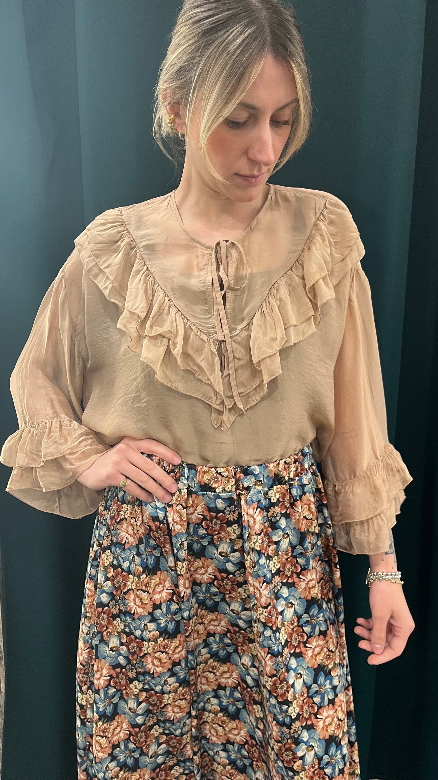 Camicia Rouches Viscosa e Seta