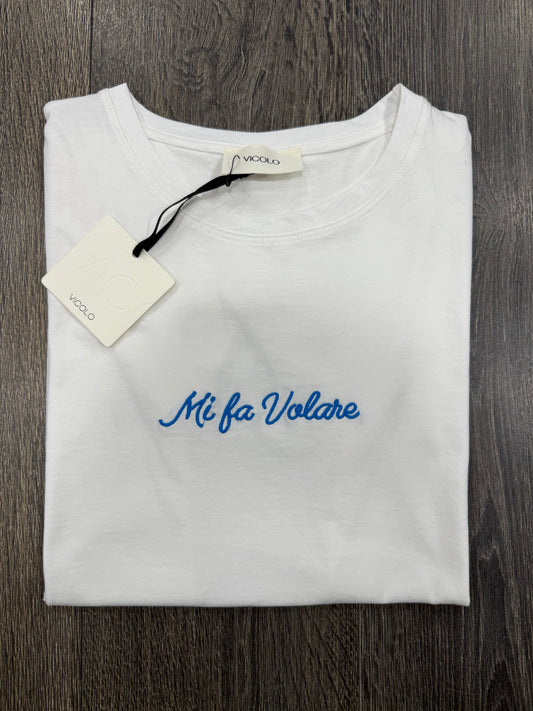 T-shirt Vicolo In Cotone Con Scritta Ricamata “mi fa Volare”