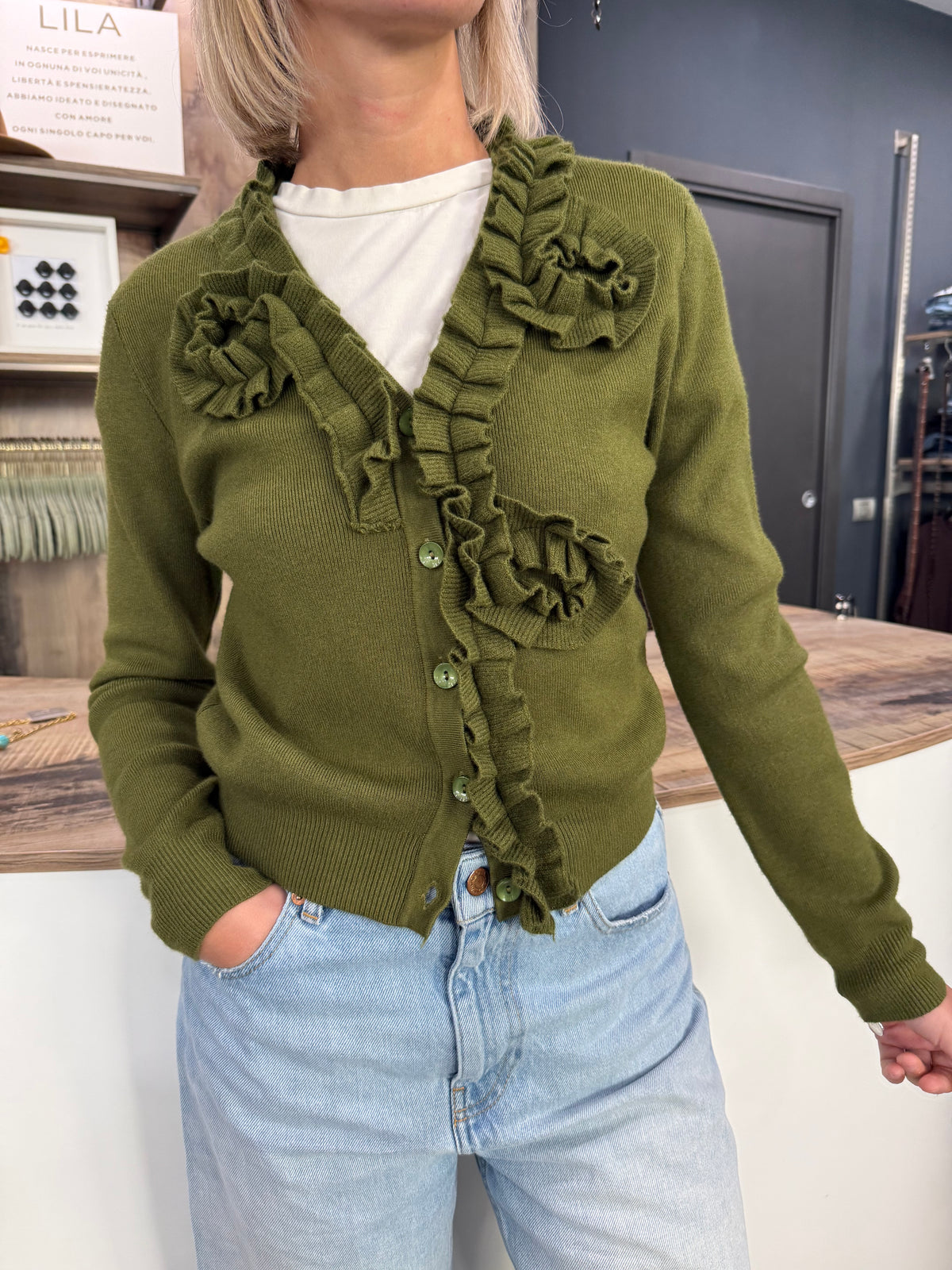 Cardigan Rouches Verde Olio