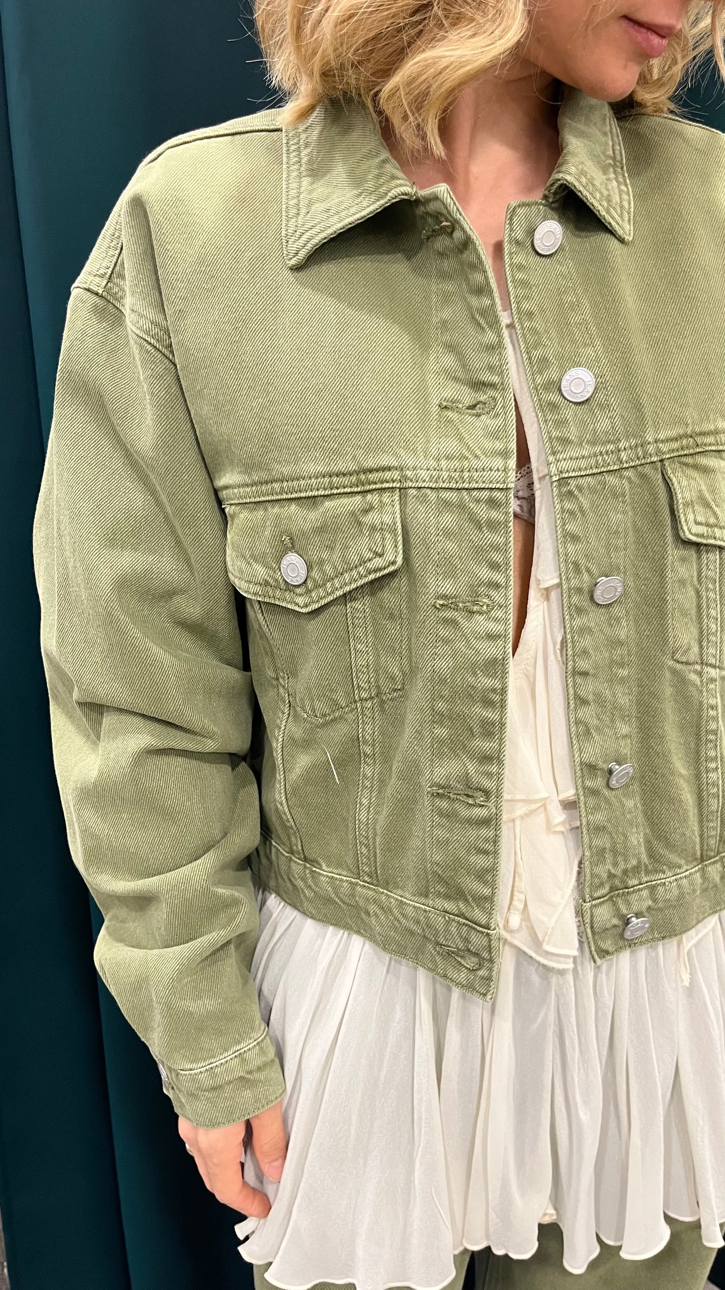 Giubbino in Jeans Verde Salvia Oversize