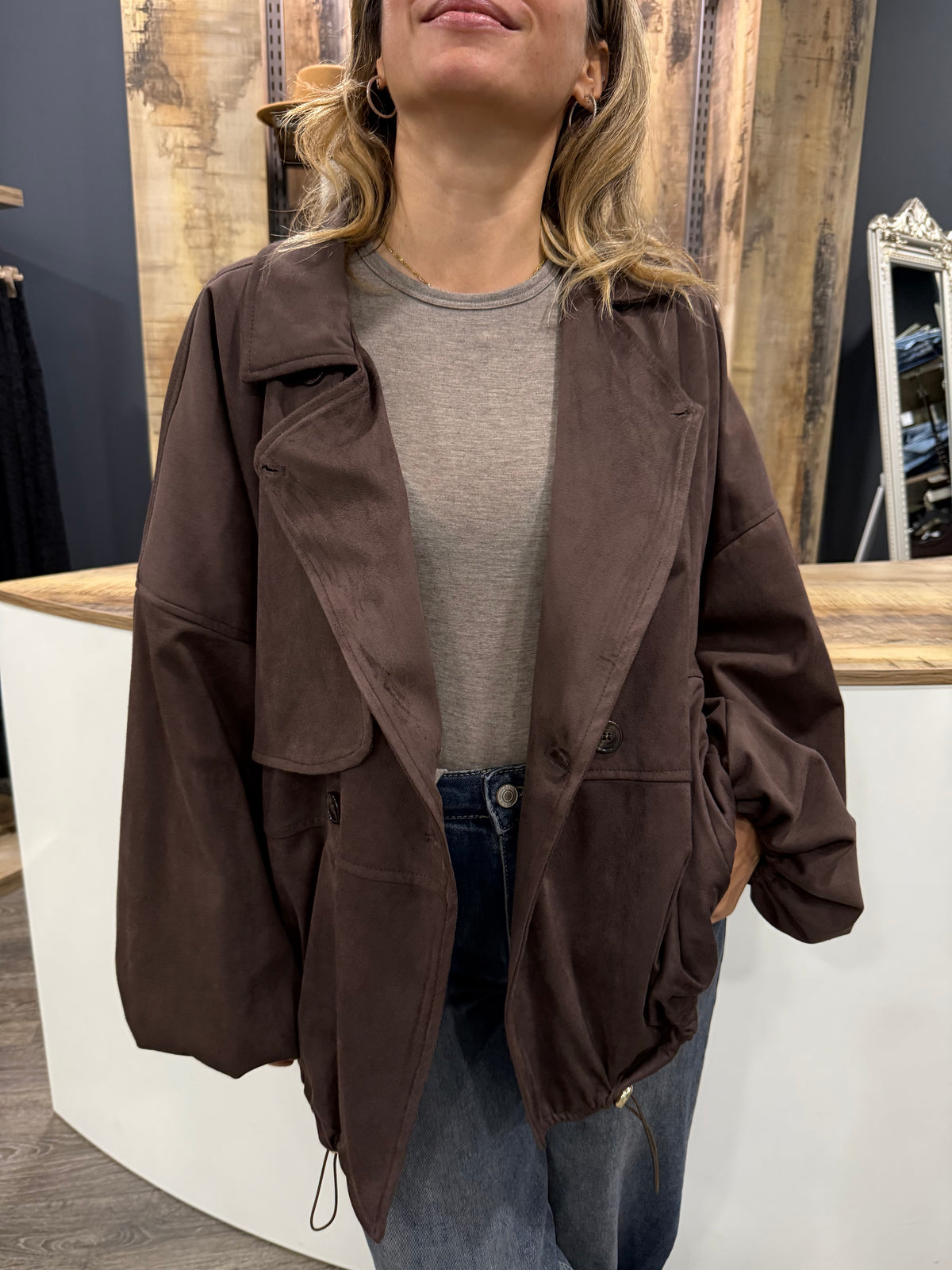 Giubbino in Suede Marrone