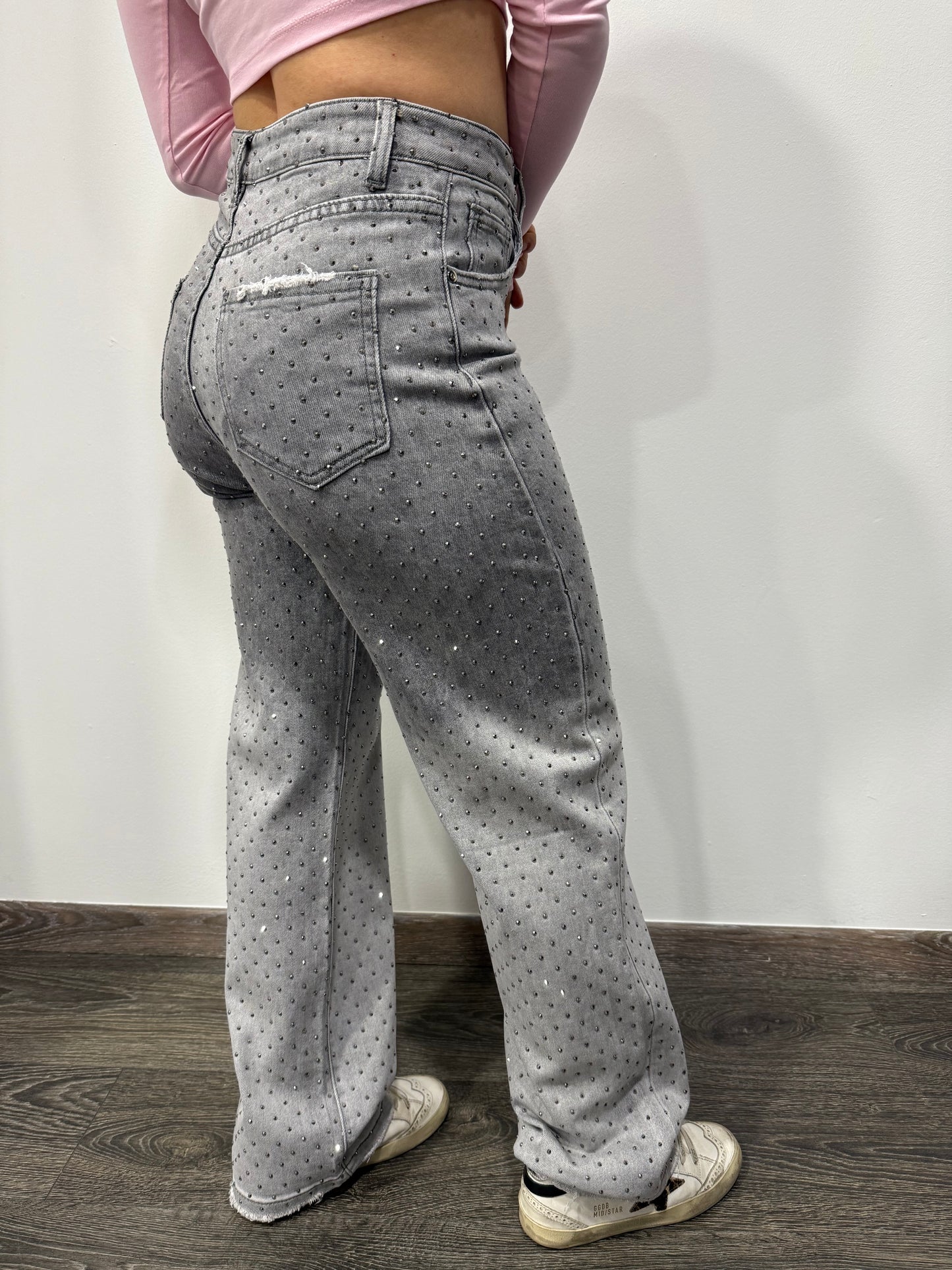 Jeans Full Strass Grigio Sfumati