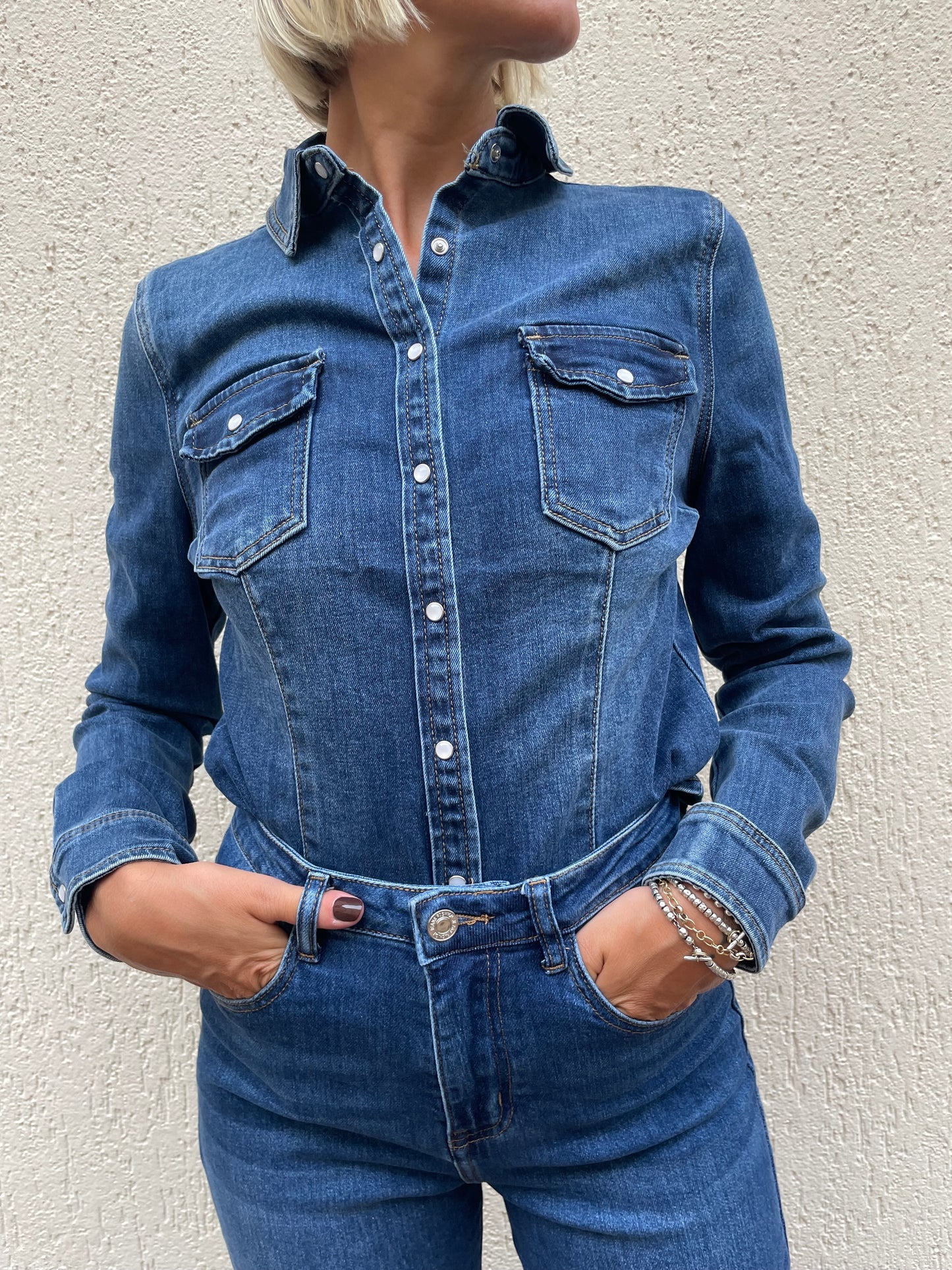 Camicia in Denim Jeans Elasticizzata