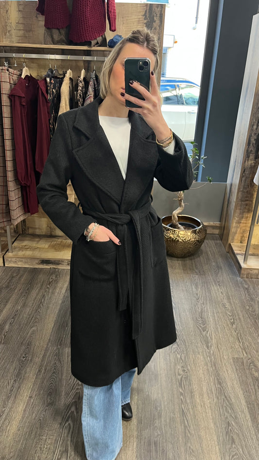 Cappotto con Cintura Nero